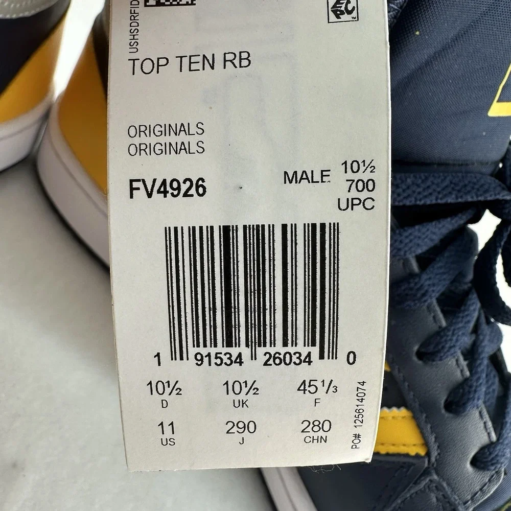 adidas Top Ten RB FV4926 Men's Size 11 Navy Yellow High Top Sneakers New